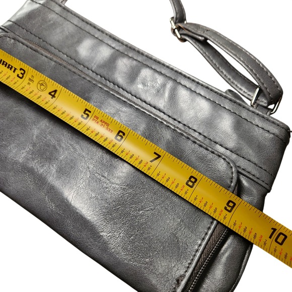 Gray Faux Leather Small Crossbody Purse Bag Multiple Pockets Travel Minimalist - Picture 10 of 12